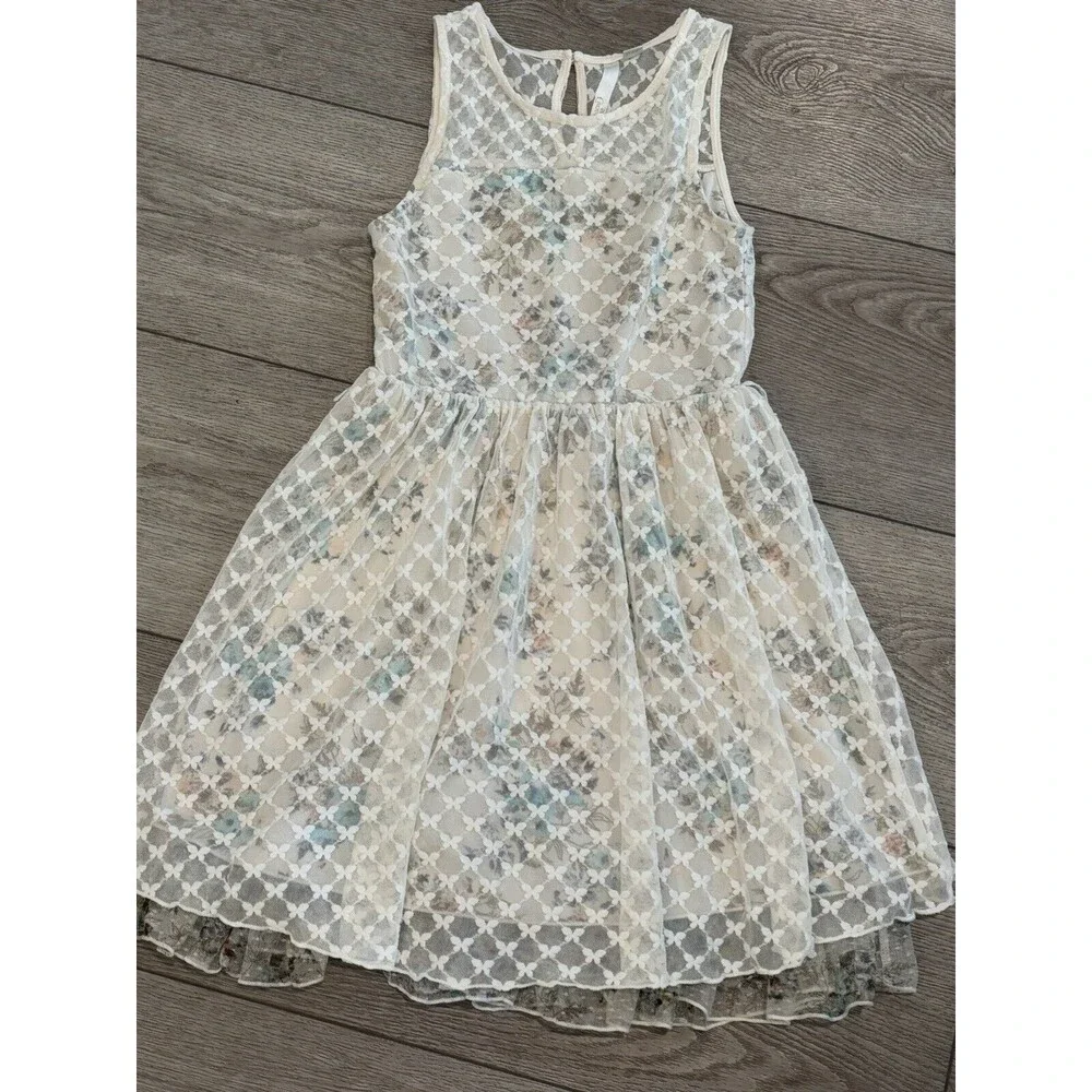 Disney Cinderella Girls Size 12‎ Lace Overlay Floral Butterfly Dress Tulle